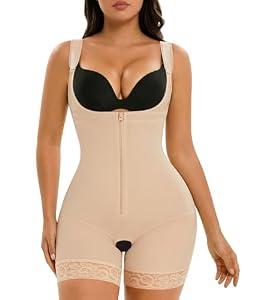 MERYOSZ Fajas Colombianas Shapewear for Women Tummy Control Bodysuit Faja Body Shaper with Zipper (Beige, Medium)
