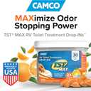 Camco TST MAX RV Toilet Treatment Drop-INs - Control Unwanted Odors & Break Down Waste and Tissue - Safe Septic Tank Treatment - Orange Scent, 30-Pack (41183)