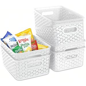 ShellKingdom Plastic Storage Basket, Shelf Baskets, Storage Bins Organizer for Home, Office Drawer, Basket Organizer for Closets, Cabinets, 9.7 X 7.5 X 4.1 INCH, 8 Pack (White)
