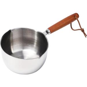 Stainless Steel Butter Melting Pot Hot Oil Pan Multi-Purpose Sauce-Pan for MINI Milk Warmer With Wooden Handle For Induction Gas Electric Stove Heating Gravy Chocolate 150ML 300ML 500ML (500ml)