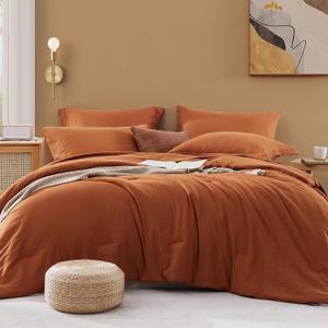 WRENSONGE Queen Comforter Set- 7 Pieces Soft Burnt Orange Bed in a Bag with Fitted Sheet, Flat Sheet, 2 Shams, and 2 Pillowcases-Warm Bed Sets Fall Comforter for All Seasons