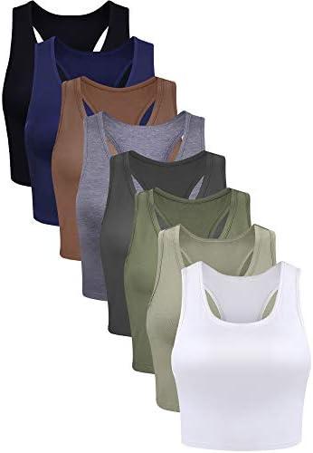 Geyoga 8 Pcs Women Basic Crop Tank Tops Sleeveless Racerback Crop Cotton Top S