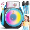 All Rounder Karaoke Machine for Kids Teens, Portable Bluetooth Karaoke Speaker with Two Mics, Voice Changer, Light Effect, Bass Tremolo, Supports USB/ TF/ AUX for Home Party, Gifts Toys for Girls (Blue)