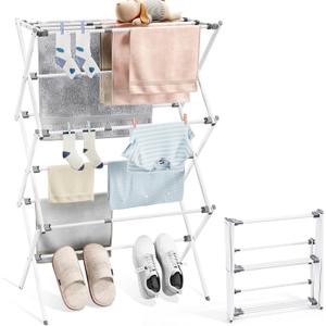 APEXCHASER Clothes Drying Rack, Foldable & Extendable Laundry Rack with Adjustable Size (14.57in-35.43inW), Space-Saving, Rust-Resistant Frame & Floor Protection for Indoor/Outdoor Use, White