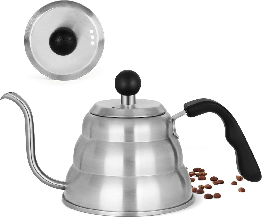 Stainless Steel Tea Kettle 800ml W/O Thermometer Gooseneck Kettle for Stovetop Pour Over Coffee Kettle Precision Pour Drip Spout Tea Pot 28oz,4 Cup,Silver,1Pack (0.9 Quarts)