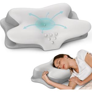 Cervical Neck Pillow - Cooling Pillow for Neck Pain Relief, Ergonomic Side Sleeper Pillow for Sleeping, Contour Orthopedic Memory Foam Pillows for Back & Stomach Sleepers with Pillowcase (Grey)