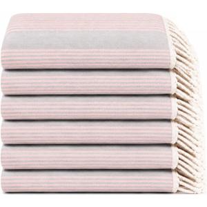 Turkish Beach Towels Set of 6, Large 36" x 71" Towel Set Sage Grey & Coral