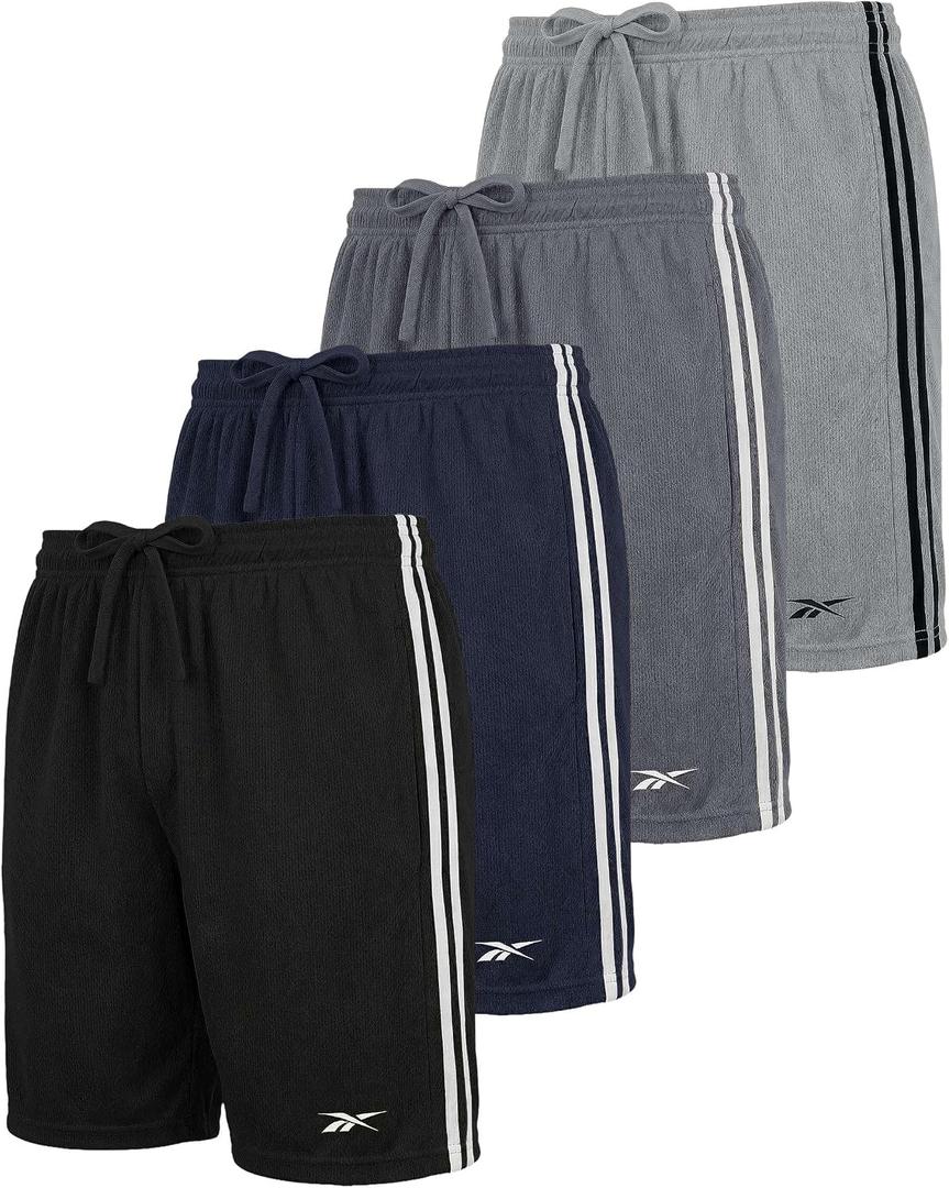 Reebok 4 Pack: Boys Athletic Mesh Shorts with Side Taping – Basketball Soccer Running Quick Dry Active Kids Teens Youth, Medium