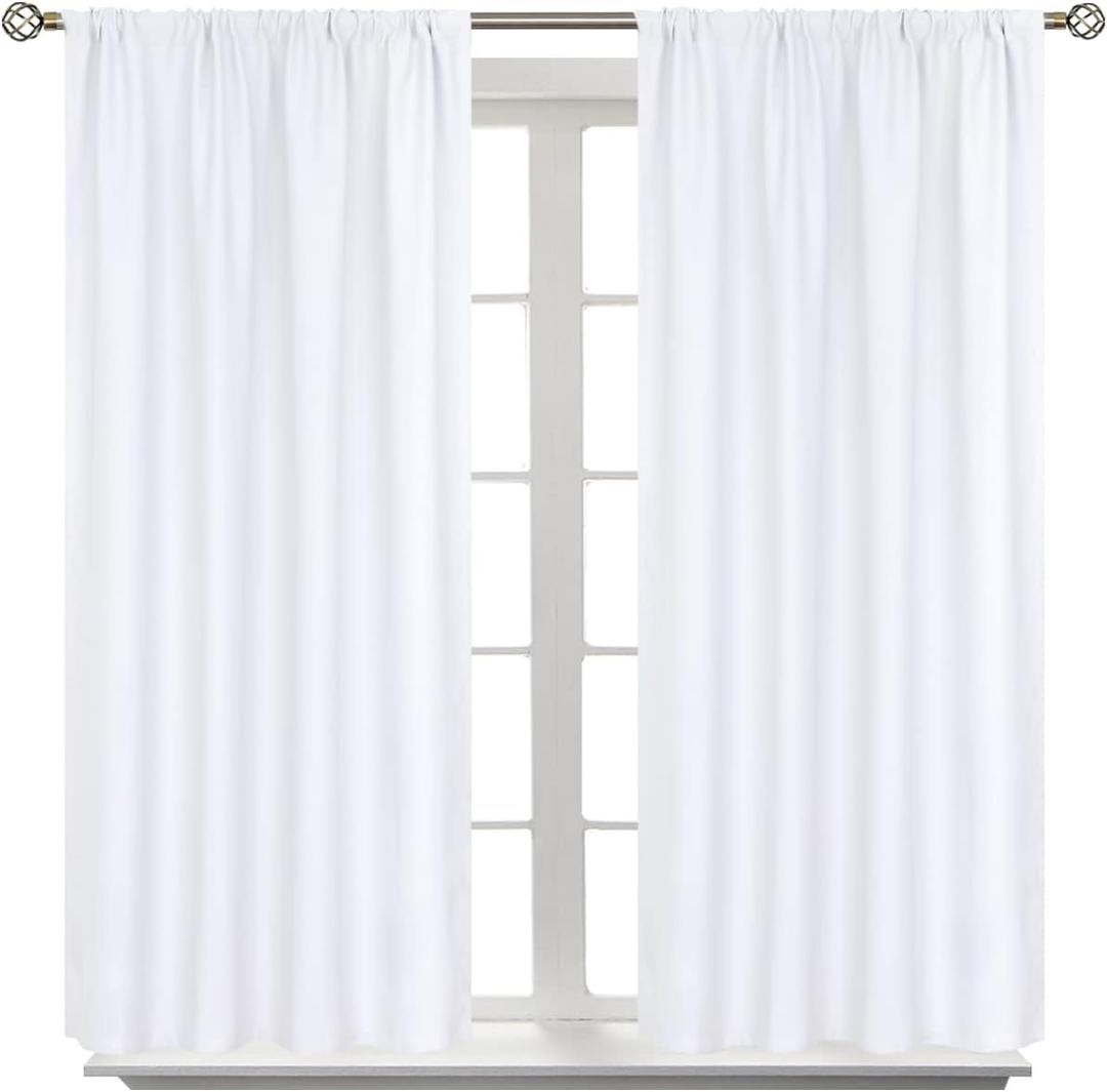 BGment White Curtains 45 Inches Length - Short Window Treatment Drapes with Rod Pocket Privacy No See Through for Bathroom Bedroom Home Decor, 2 Panels, Pure White, 42 x 45 Inch