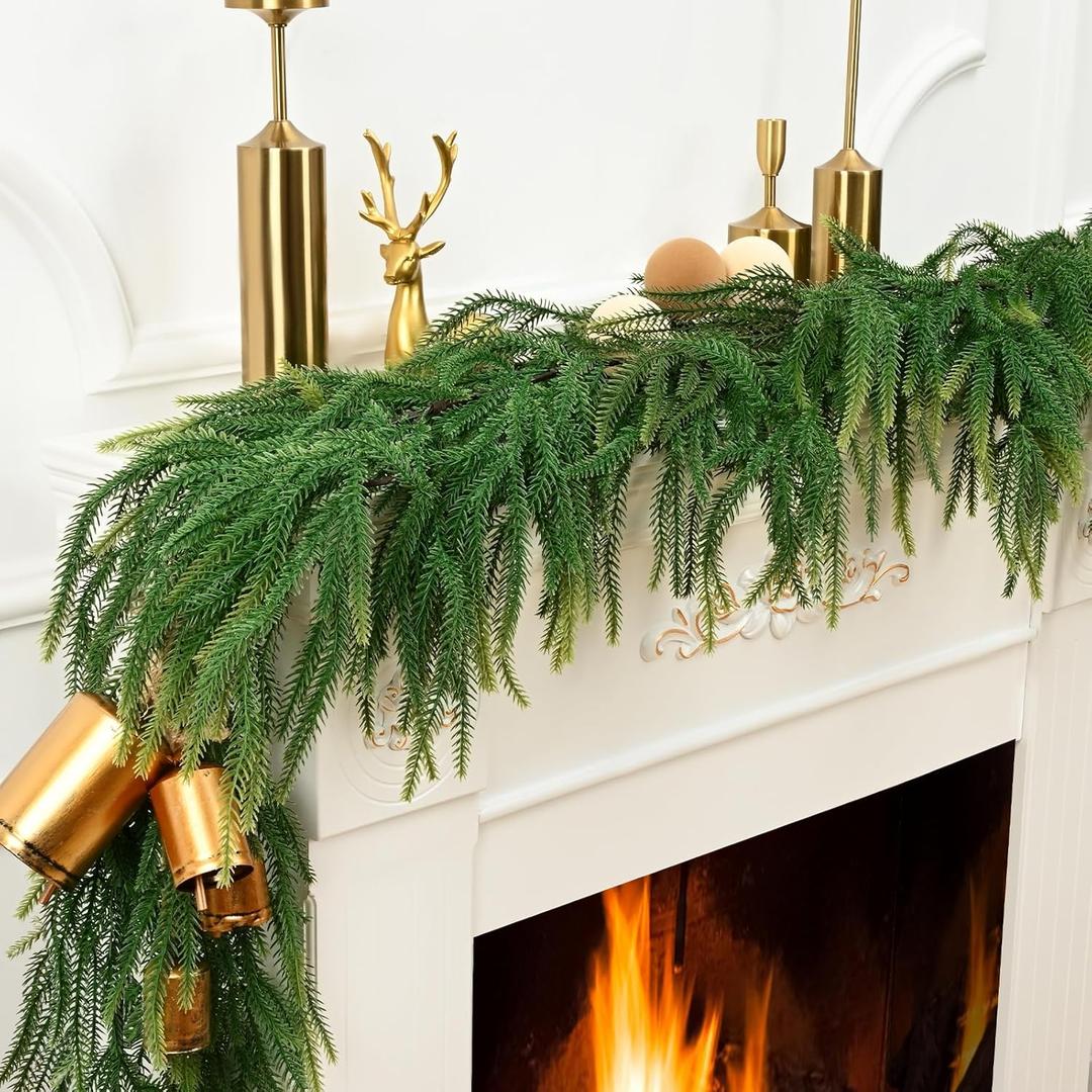 Real Touch Norfolk Pine Christmas Decorations - 5.9 FT Faux Cedar & Pine Garland for Mantle, Table, Front Door - Indoor/Outdoor Holiday Decor (1 Pack 5.9 FT)
