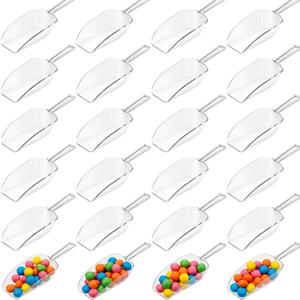 Jinei 24 Pcs Multi Purpose Ice Scoops Acrylic Clear Plastic Scoop for Containers Candy Popcorn Food Ice Cream Dessert Canisters Jars Buffet Kitchen Bar Wedding Party(4.3")