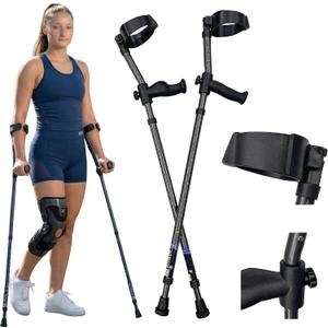 in-Motion Forearm Crutches | Spring Assist Crutches for Adults | Walking Crutch with Ergonomic Handles | Articulating Tips | Size Tall (5'3" - 6'8") | Lightweight & Durable | Charcoal | 350lb Capacity