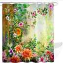 Get Orange Floral Shower Curtain Watercolor Abstract Flowers Meadow Green Leaves Polyester Fabric Bathroom Shower Curtain Sets Decor with Hooks 72X72 Inches Flower