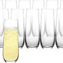 Stemless Champagne Flutes Set of 12, Crystal Glass, 8 oz Champagne Glasses, Prosecco Mimosa Glasses Set