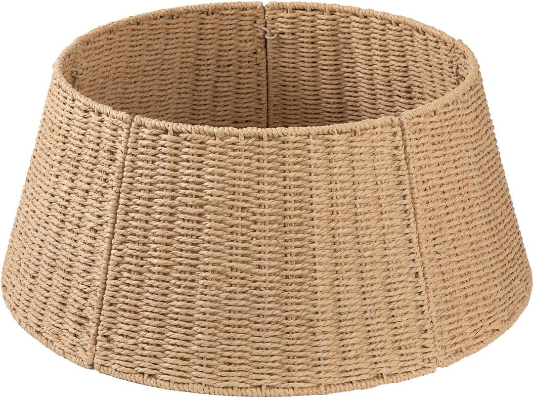 OIAHOMY Christmas Tree Collar, Wicker Holiday Tree Skirt & Stand Base Cover,Paper Rope Christmas Decor, Natural-24 inch (Large)