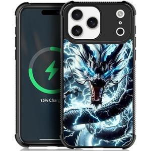 Zeggi for iPhone 17 Pro Max Case with Lightning Dragon Four Corner Airbag Protection Design Soft Silicone Frame Personalized Pattern Case Compatible with iPhone 17 Pro Max for Men