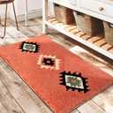 DEXDE Bathroom Rugs Boho Moroccan Bath Rug 20x32 Inches - Coral Red Geometric Non-Slip Quick Dry Bath Mat, Machine Washable Absorbent Soft Carpet for Bathroom