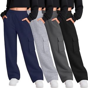 4 Pack kids Pants Casual Wide Leg Baggy Yoga Trousers Kids Loose Sweatpant, size L