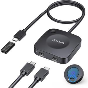 Alxum 20Gbps USB C Switch 2 Computers, USB-C Switcher for USB-C/Thunderbolt 4 Monitor or Dock, 8K@30Hz/4K@144Hz Display, PD 3.1 140W Charging, USB-C Switch with Remote, Gaming Laptops Tablets Phones