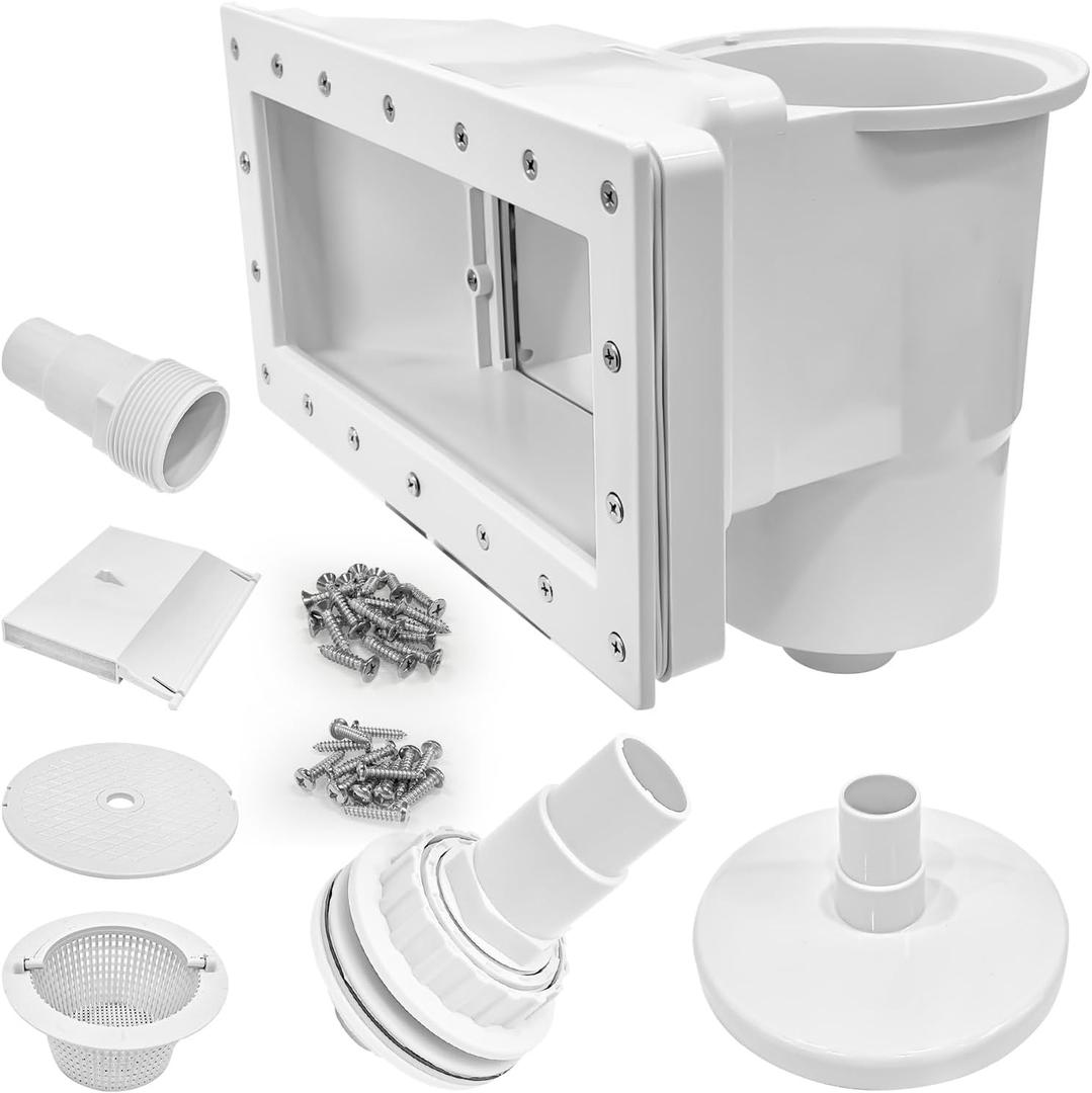 Above Ground Pool Skimmer Kit- Wide Mouth Opening Thru-Wall Skimmer- Outer Dimensions13-9/16 in (W) x 7-9/16 in (H) Inner Dimensions 11-15/16 in (W) x 5-5/16 in (H)