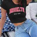 Hilinker Womens Short Sleeve Graphic Crop Tops Vintage Tees Summer Cute T Shirts (Medium, Black Brooklyn)