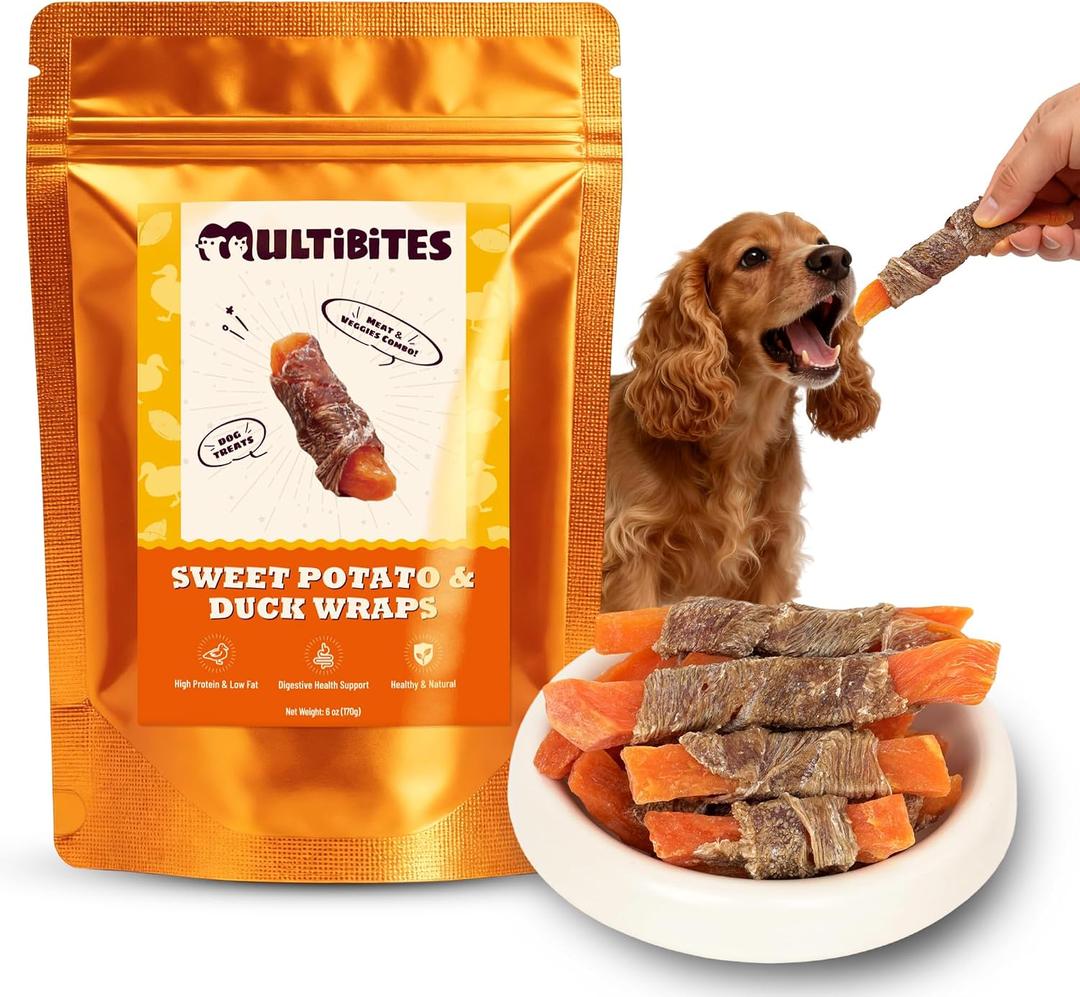 6 oz Sweet Potato & Duck Wraps Duck Sweet Potato Dog Treats High-Protein & Low Fat Healthy Digestive Support Dog Consitipation Relief Contains Vitamins for Dog Training Treat