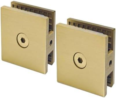 Bathlink Brushed Gold Glass Clamp for Bathroom, 2PCS Shower Glass Clamp for 1/4" to 1/2"(6-12mm) Tempered Glass, U-Clamp for Shower Door
