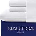 Nautica - Twin XL Sheet Set, Cotton Percale Bedding Set, Crisp & Cool, Fully Elasticized, Ideal Dorm Essentials (Solid White, Twin XL)