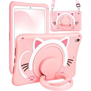 for iPad Air 3rd Generation Case, Pro 10.5 Case Girls Cute Cat Kawaii Cover Girly 3D Cartoon with Rotating Handle Stand & Strap Soft Silicone Funda for Apple iPad Air 3, Pro 10.5 Cases