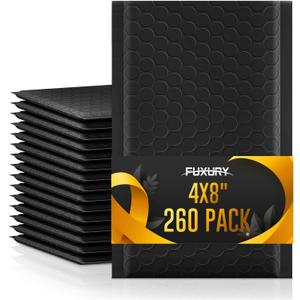 Fuxury 4x8 Bubble Mailer 260 Pack Black Padded Envelopes for Mailing, Small Bubble Mailers Usable Size 4x7" Padded Envelopes Self-SealPadded Mailers for Small Business Shipping Bulk#000