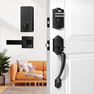 Keyless Entry Door Lock Handle Set, Smart Locks for Front Door Electronic Keypad Deadbolt with Lever Handle Custom User Codes Advanced Security & Easy Installation Aluminum Auto Lock