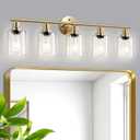 5-Light Bathroom Vanity Lights, E26 Modern Brushed Gold Bathroom Light Fixtures with Clear Glass Shade, Mirror Kitchen Hallway Cabinet Living Room Sconces Wall Lights