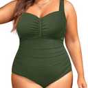 Aqua Eve Plus Size One Piece Swimsuit for Women Tummy Control Bathing Suit Ribbed Swimwear 24W