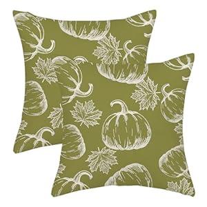 Fall Pillow Covers 18x18 Sage Green Cream Pumpkin Decor Throw Pillows Case for Couch Maple Leaves Autumn Harvest Thanksgiving Farmhouse Outdoor Decorative Cushion Cases for Sofa Bed, Set of 2