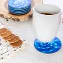 Set of 6 Round Drink Coasters, Blue Floral Design, Gift Boxed, Tempered Glass, Non Slip, Suit Indoor or Outdoor, Kitchen, Dining, Living