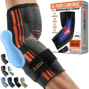 DR. BRACE Elite Elbow Brace Support, Breathable Elbow Compression Sleeve with Gel Pad for Golfer's, Tennis Elbow & Tendonitis Treatment & Pain Relief 2024 (Grey-Orange, XX-Large)