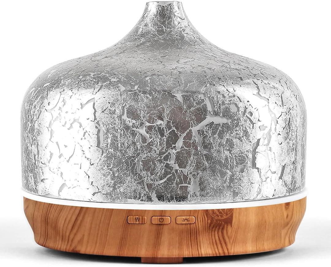 Porseme 500ml Essential Oil Diffuser Silver Plated Glass Aromatherapy Ultrasonic Humidifier - Auto Shut-Off, BPA Free for Home Hotel Yoga SPA Gift