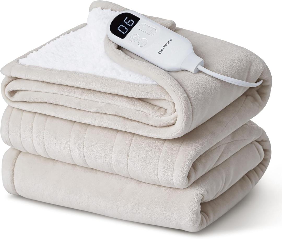 Bedsure Electric Blanket Twin with Preheat Function - Soft Flannel Heated Blanket Twin Size, Fast Heating with 6 Time Settings (Up to 10H) & 6 Heat Settings, Gifts for Grandma (62x84 inches, Cream)