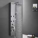 ROVATE Shower Panel Tower System 304 Stainless Steel, Shower Panel System with Adjustable Rainfall Shower Head, 6 Body Massage Jets and 5 Functions Handheld, Brushed Surface