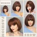 WERD Short Brown Bob Wig for Women Auburn Brown Wig with Bangs Synthetic Hair Light Highlight Brown Bob Wig for Daily Party Cosplay