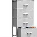 DUMOS Nightstand with 4 Drawers Bedside Table with Removable Fabric Bins Sturdy Steel Frame Wood Top Organizer Furniture for Bedroom Closet Living Room,Light Gray, 11.82"d X 17.71"w X 37.4"h