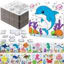 Realspring 24 Pack Under The Sea Color Your Own Jigsaw Puzzles for Kids 3-5, 4-6, 6-8, Coloring Crafts DIY Paper Puzzles Party Favors Gifts for Toddler Children Learning Education Toys