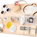 Wooden Busy Board for Toddlers, Montessori Sensory Toys for 1 2 3 4 Year Old, Autism Sensory Toys for Kids Boys Girls, Fine Motor Skills Travel Toys