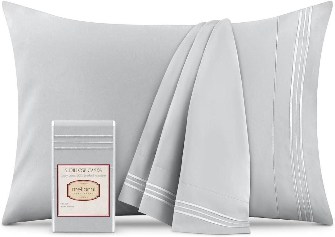 Mellanni Pillow Cases - Luxury, Extra Soft, Cooling Pillow Covers - 2 PC Iconic Collection Pillowcases - Envelope Closure (Standard/Queen 20" x 30", Light Gray)