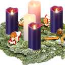 Cindeer 2 x 4 Inch Flameless Advent Candles Set of 5 LED Advent Pillar Wreath Candles Battery Operated Purple Pink Flameless Votive for Seasonal Celebration Rituals Festival Church Decoration