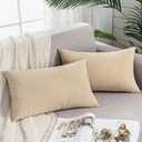 GAWAMAY Decorative Rectangle Throw Pillow Covers 12"x20" Inch Set of 2, Soft Chenille Fall Lumbar Support Pillow Cases for Living Room Bedroom Sofa Couch Cushion Cover Beige 30x50cm (No Inserts)