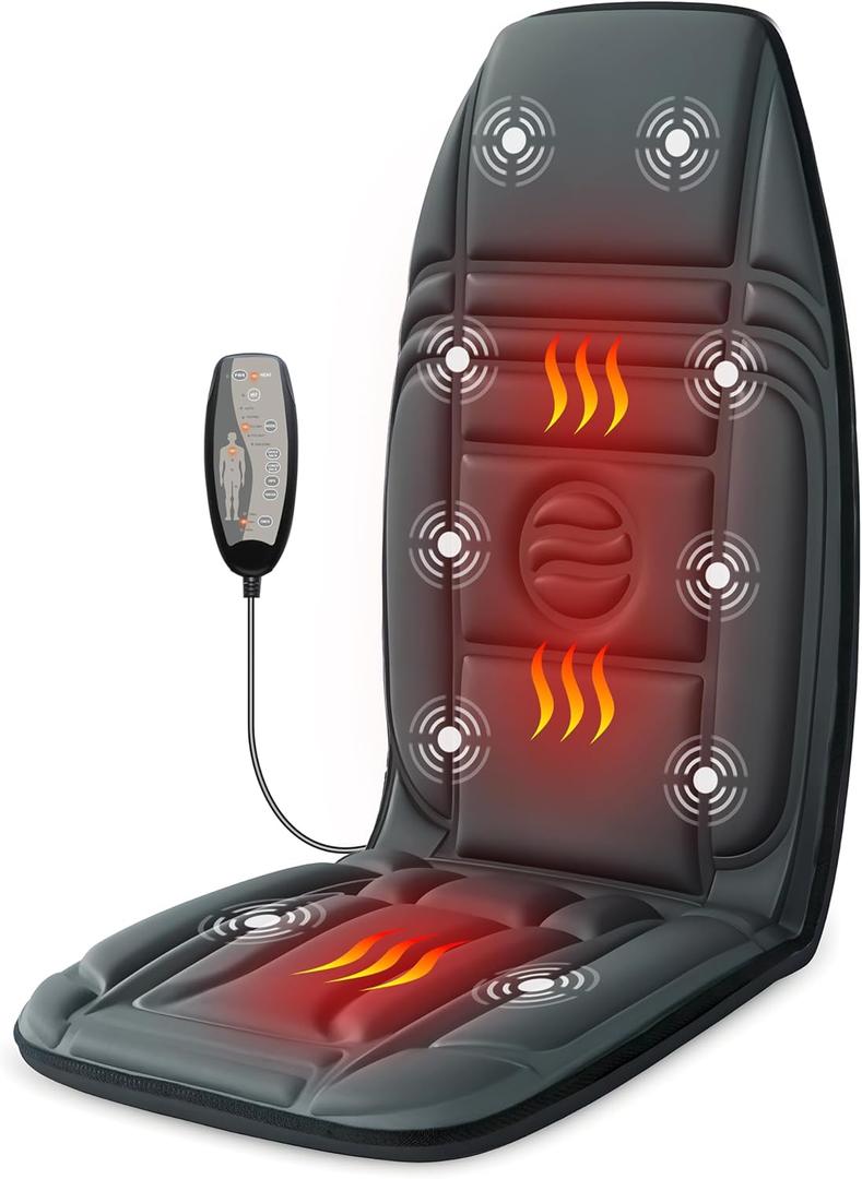 Heycool Back Massager with Heat, Targeted Vibration Massage Pad for Muscle Tension Relief, 10 Motors & 2 Heating Levels, Back and Lumbar Support for Recliners and Office Chairs
