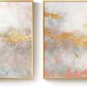 Framed Gold Abstract Wall Art for Living Room 24"x24", 2 Piece Luxury Pink and Gold Canvas Prints Artwork for Walls, Large Square Paintings for Office, Bedroom, Hallway - Total 24" x 48"