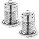 2 Pack Reinmoson Tea Strainers for Loose Tea, Extra Fine Mesh Tea Infuser, 304 Stainless Steel & Updated Slim Threaded Lid, Loose Leaf Tea Steeper for Black Tea, Rooibos, etc (Small)