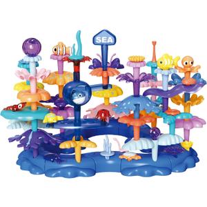 Marine Explorer STEM Building Set with 7 Sea Creatures - 76 Piece Coral Reef Blocks for Preschool Learning, Includes Crab, Turtle & PufferfishOcean-World-L2